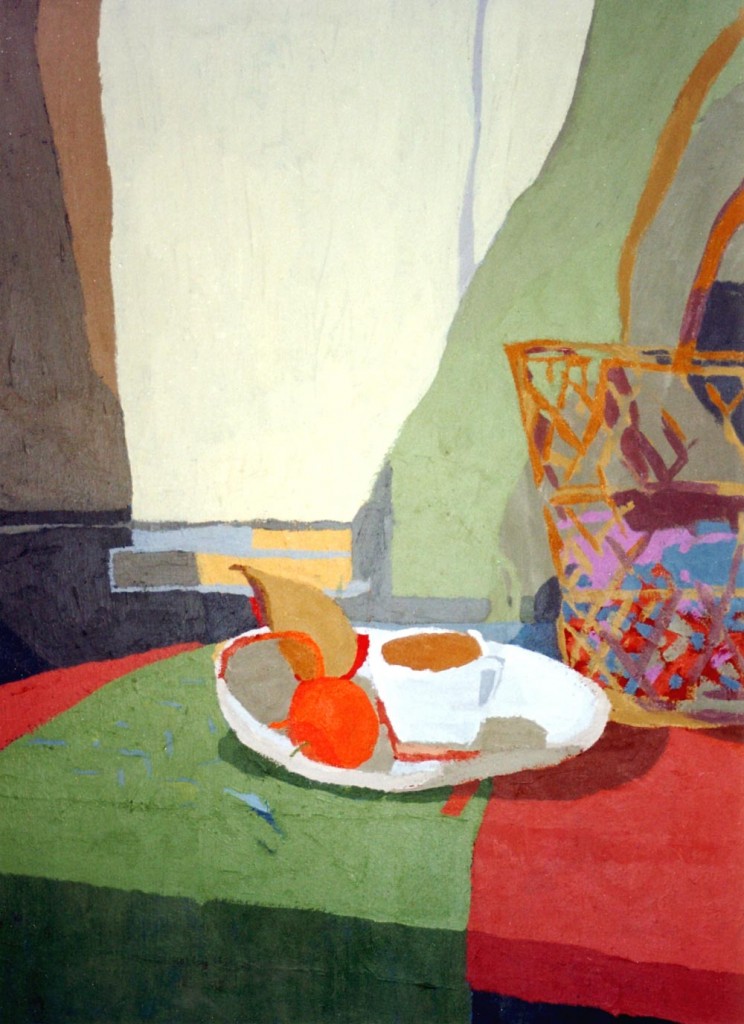 DESAYUNO CON CESTA, acrílico/lienzo, 73x51 cm, 2002