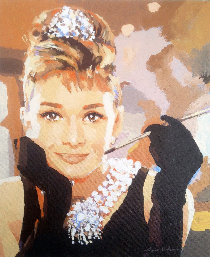 AUDREY CON DIAMANTES, acrílico/lienzo, 46x38 cm, 2015