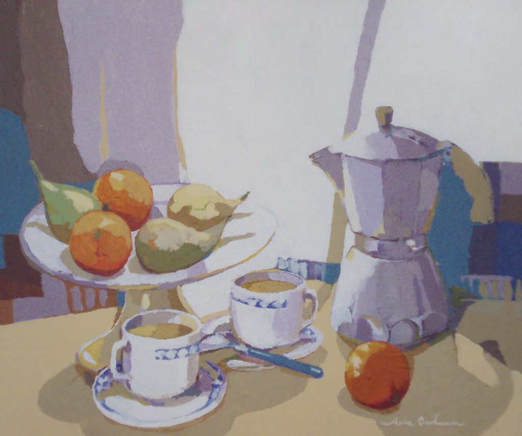 BODEGÓN DEL CAFÉ, acrílico/lienzo, 46x55 cm